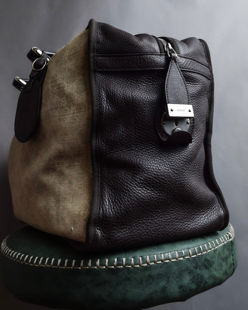 "GUCCI" GG pattern canvas leather combination boston bag