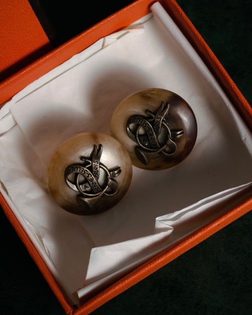 "HERMES" 90’s horn motif buffalo horn clip earrings