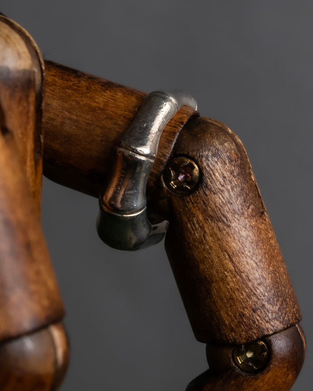 "GUCCI" Bamboo motif stone top silver ring