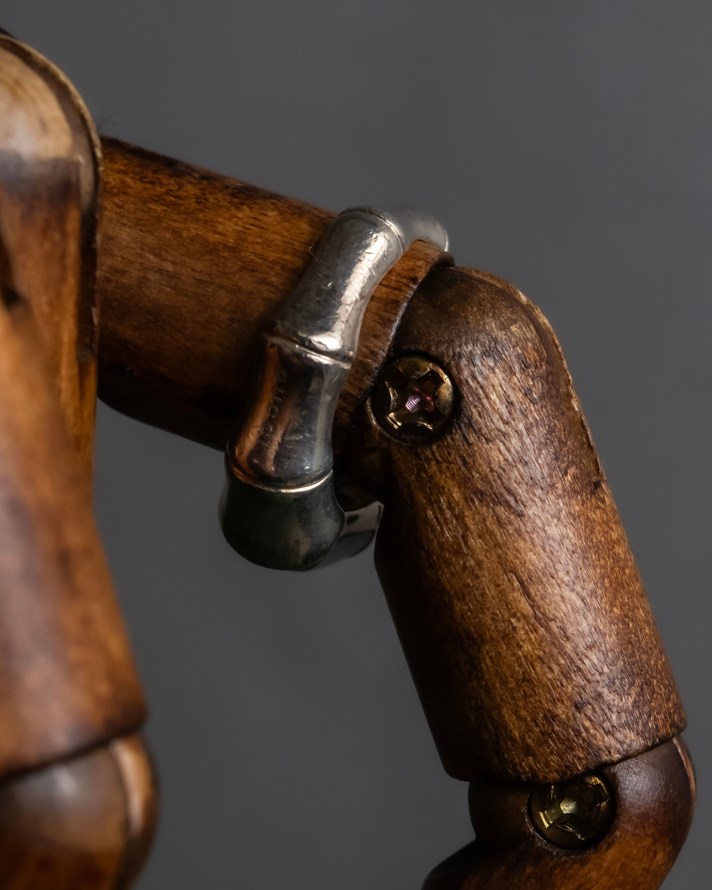 "GUCCI" Bamboo motif stone top silver ring