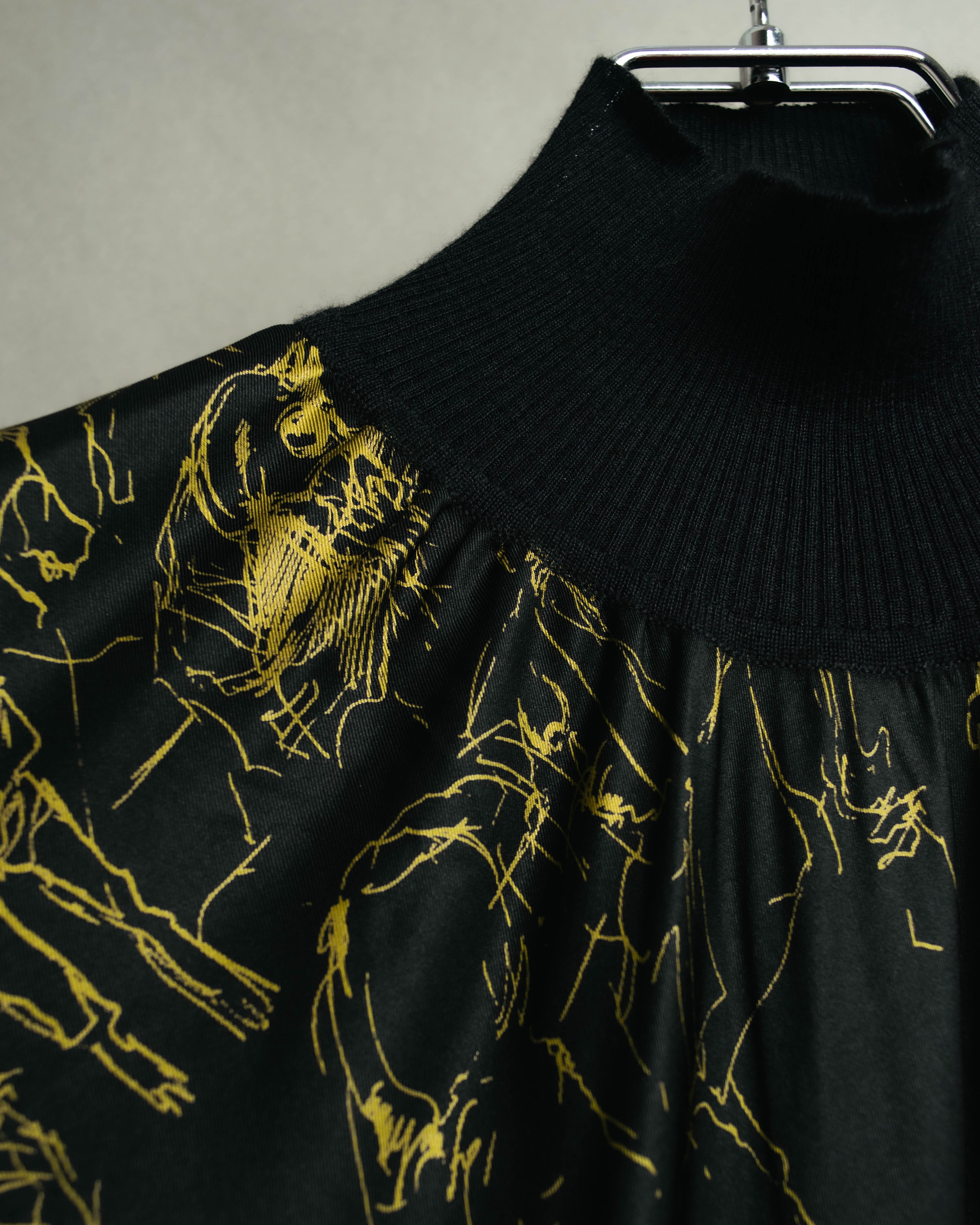 "Hermès" 00's Horse sketch print silk-paneled cashmere blend knit sweater