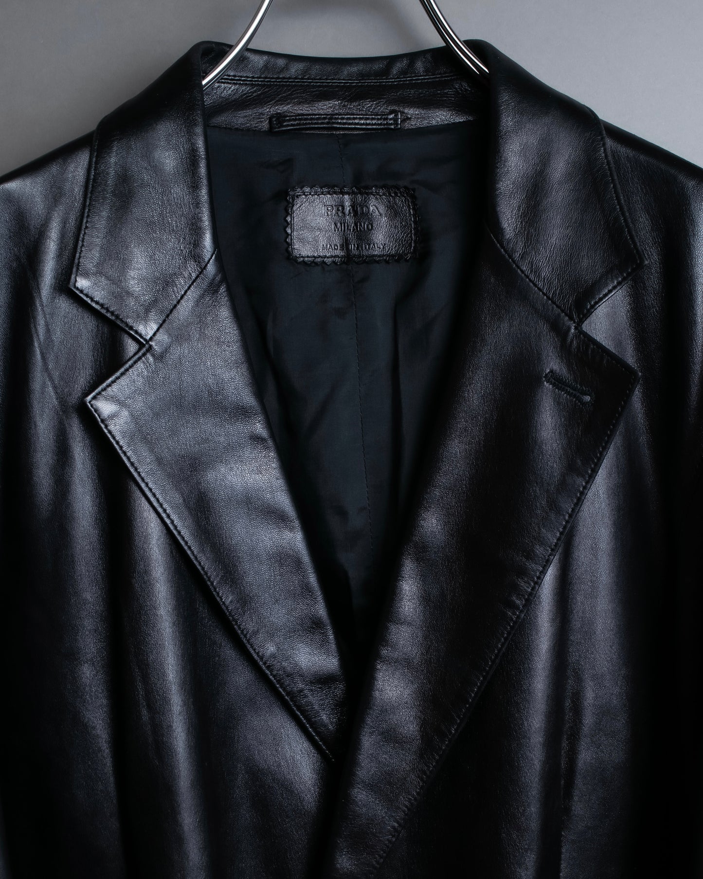 "PRADA" Oversized switched design leather tailored jacket