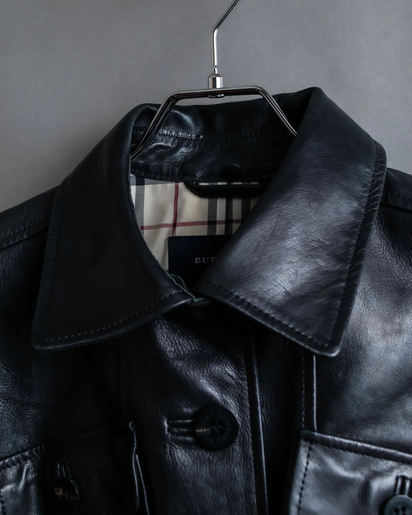 "BURBERRY" 100% cow leather Military pocket details short length jacket