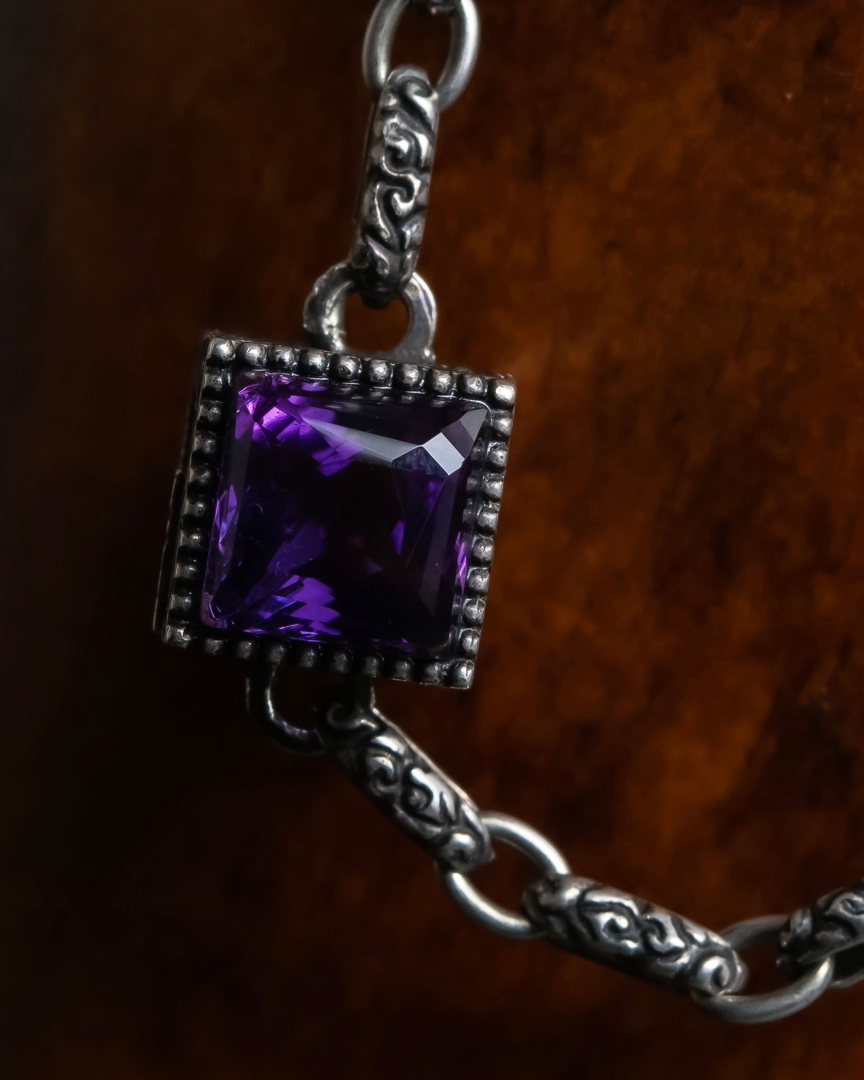 "GUCCI" Color stone motif silver chain necklace