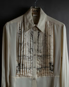 "HERMES" 90's Musical score motif front pleated shirt