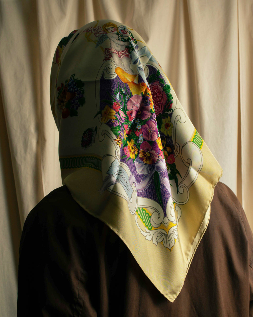 "GUCCI" Baroque painting pattern silk scarf
