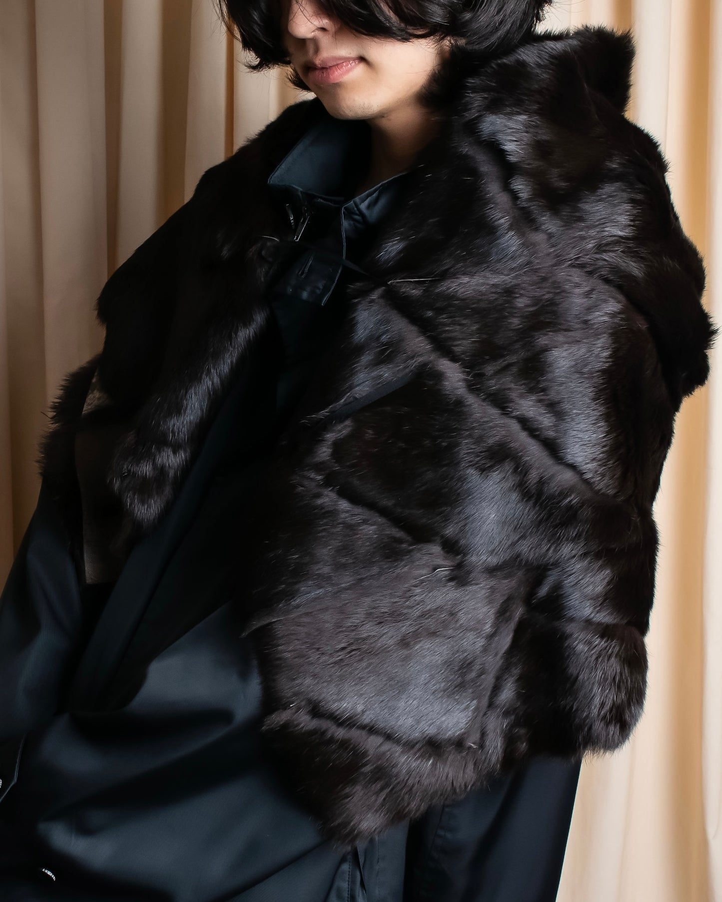 "GIVENCHY" Fur & leather used reversible short shawl collar jacket