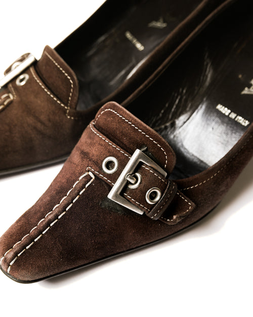 PRADA/ Brown Suede Leather Classic Pumps Heels