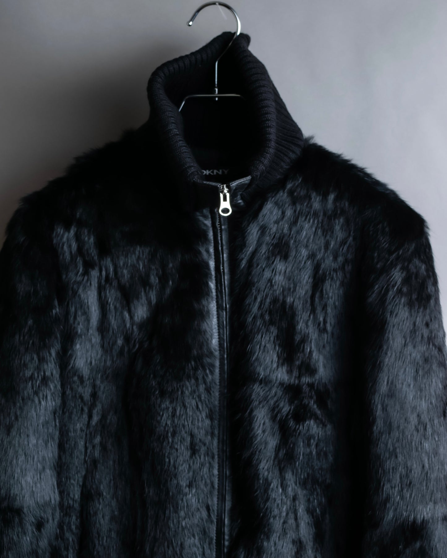 "DKNY" High neck ribbed fur double zip jacket