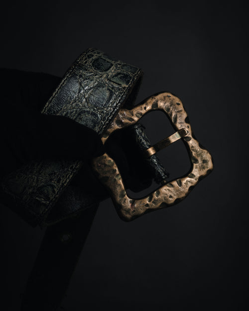 "DOLCE & GABBANA" 2003-08 Distressed croc-embossed hammered buckle belt