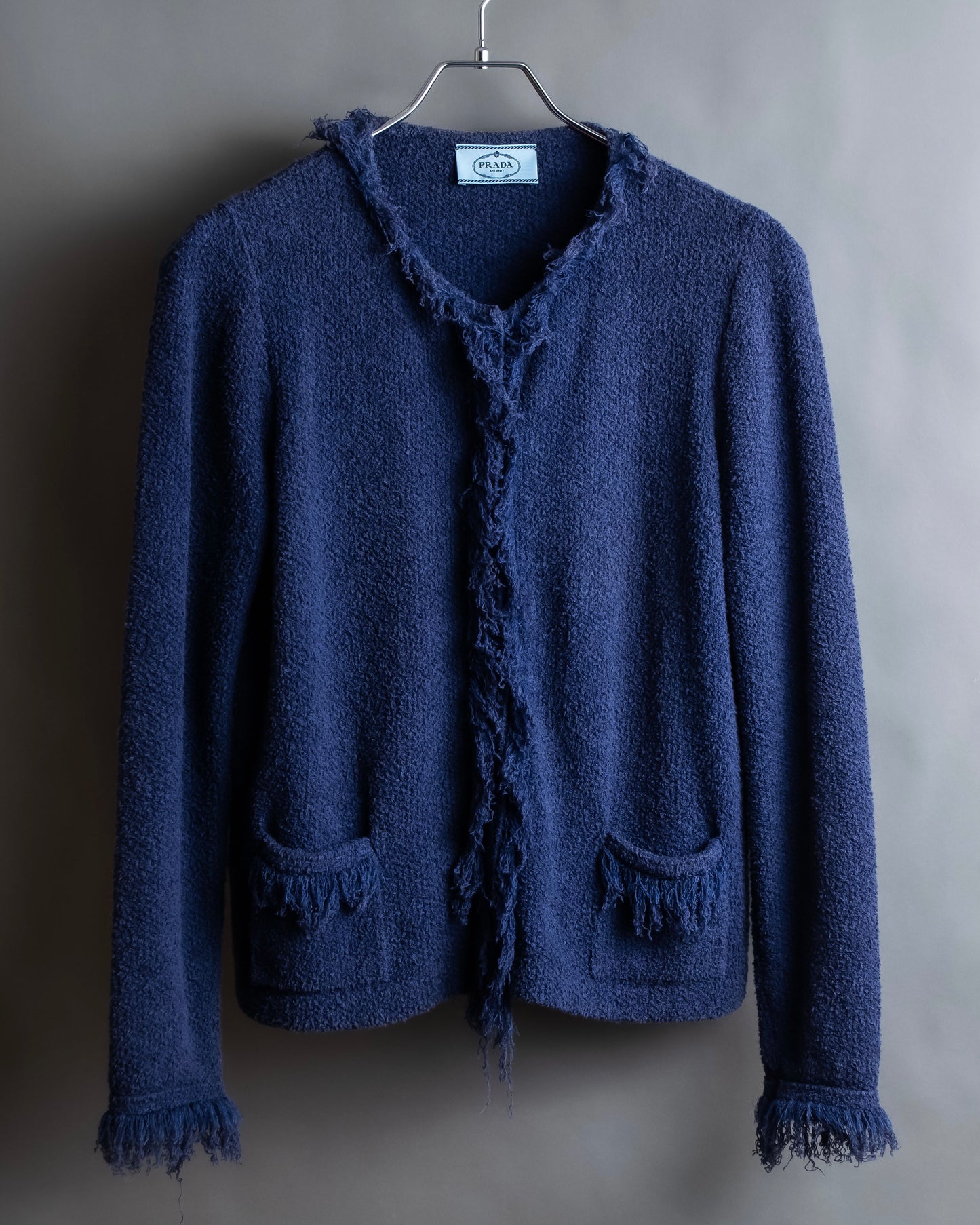 "PRADA" Fringe design box silhouette cardigan