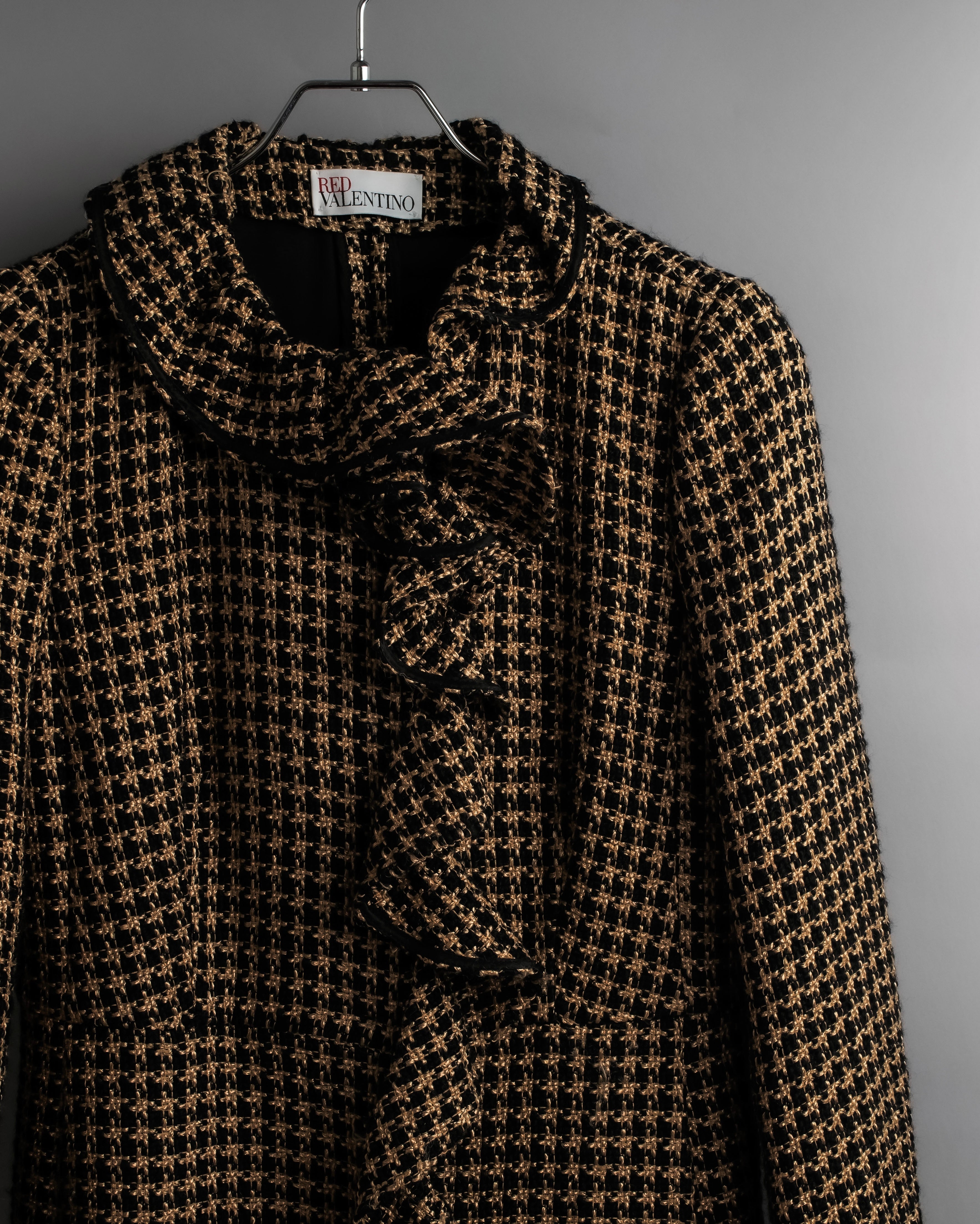 "RED VALENTINO" Ruffled frill detail tweed coat