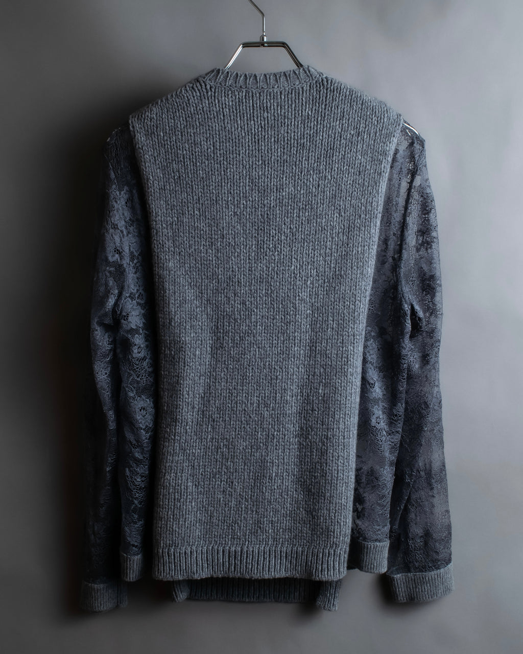 "VALENTINO" Floral lace cable knit docking design pullover