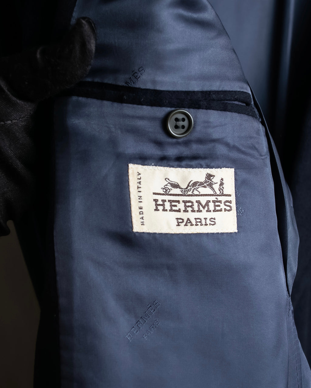 "HERMES" 90's Pure cashmere navy blue tailored jacket