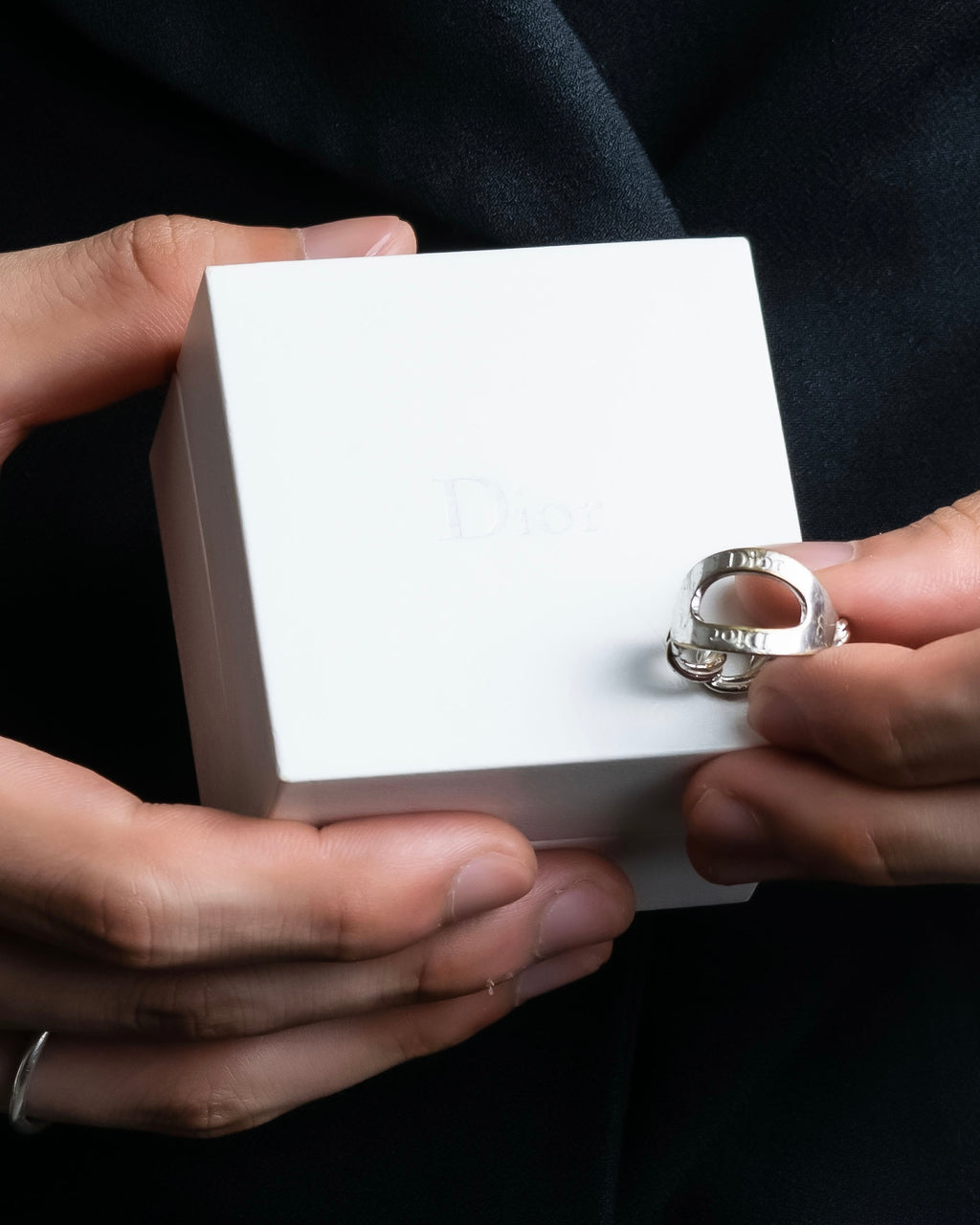 "DIOR" engraved silver ring