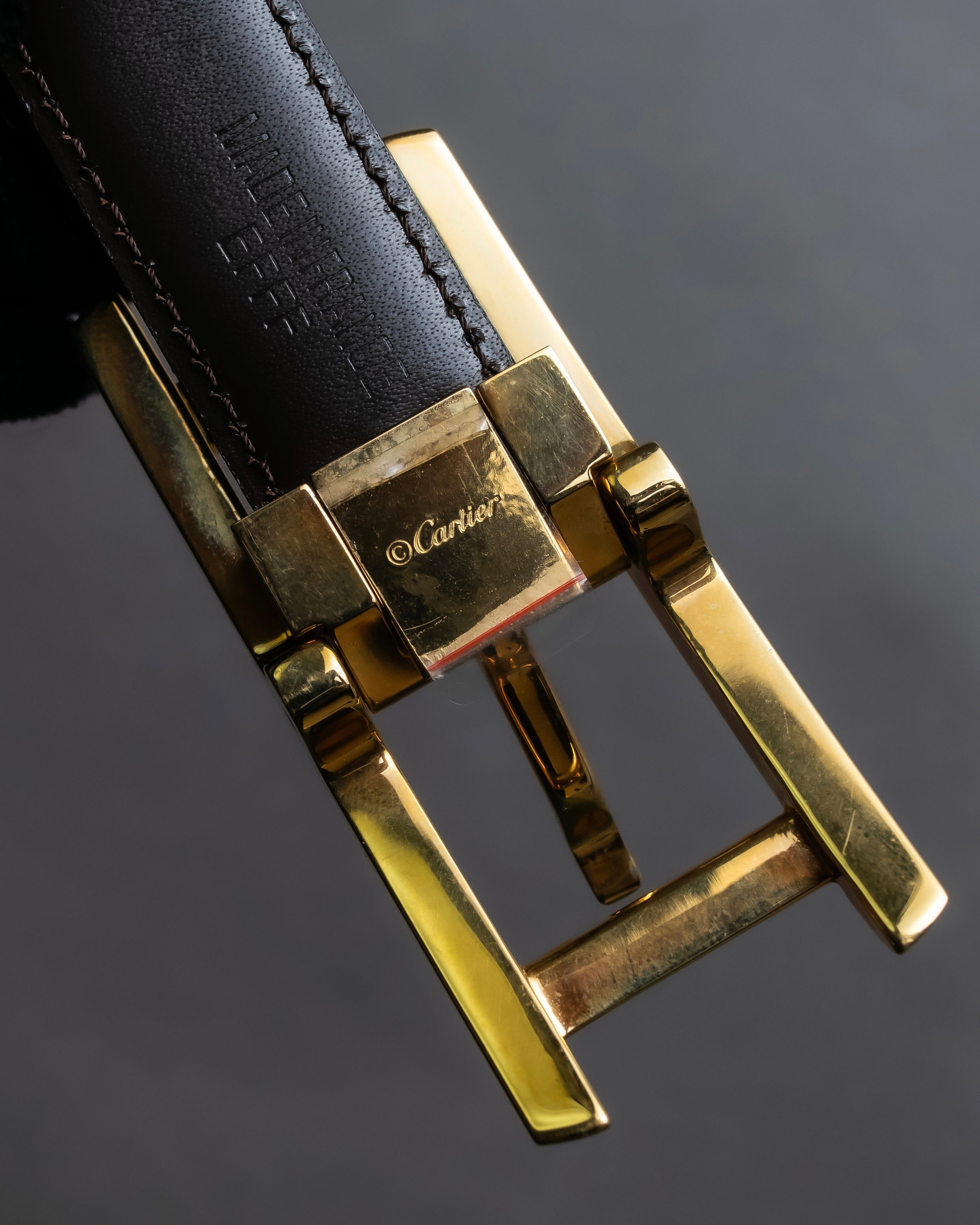 "Cartier" Gold metal buckle design leather belt