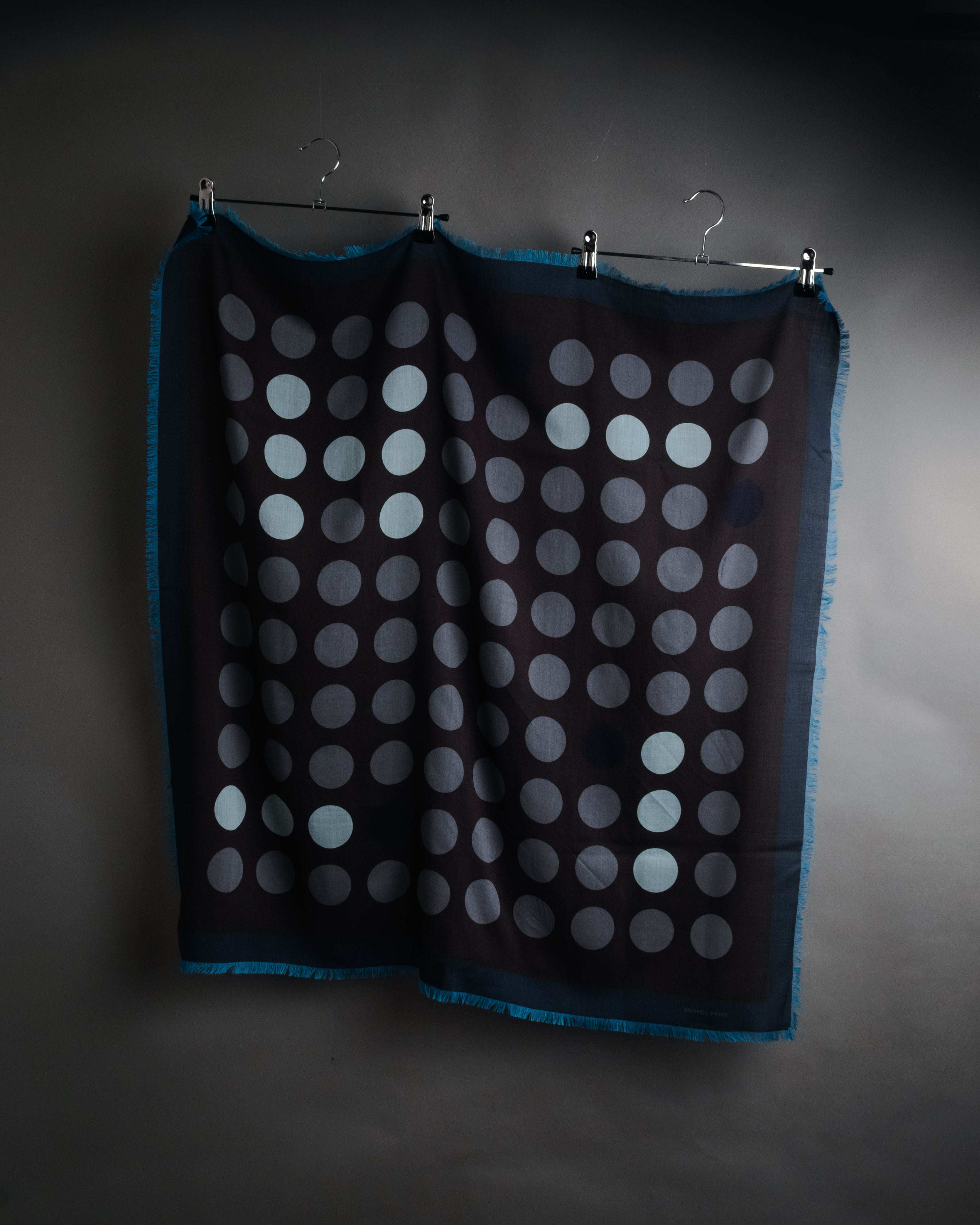 “HERMÈS” 10's-20's Polka dot wool silk fringed stole