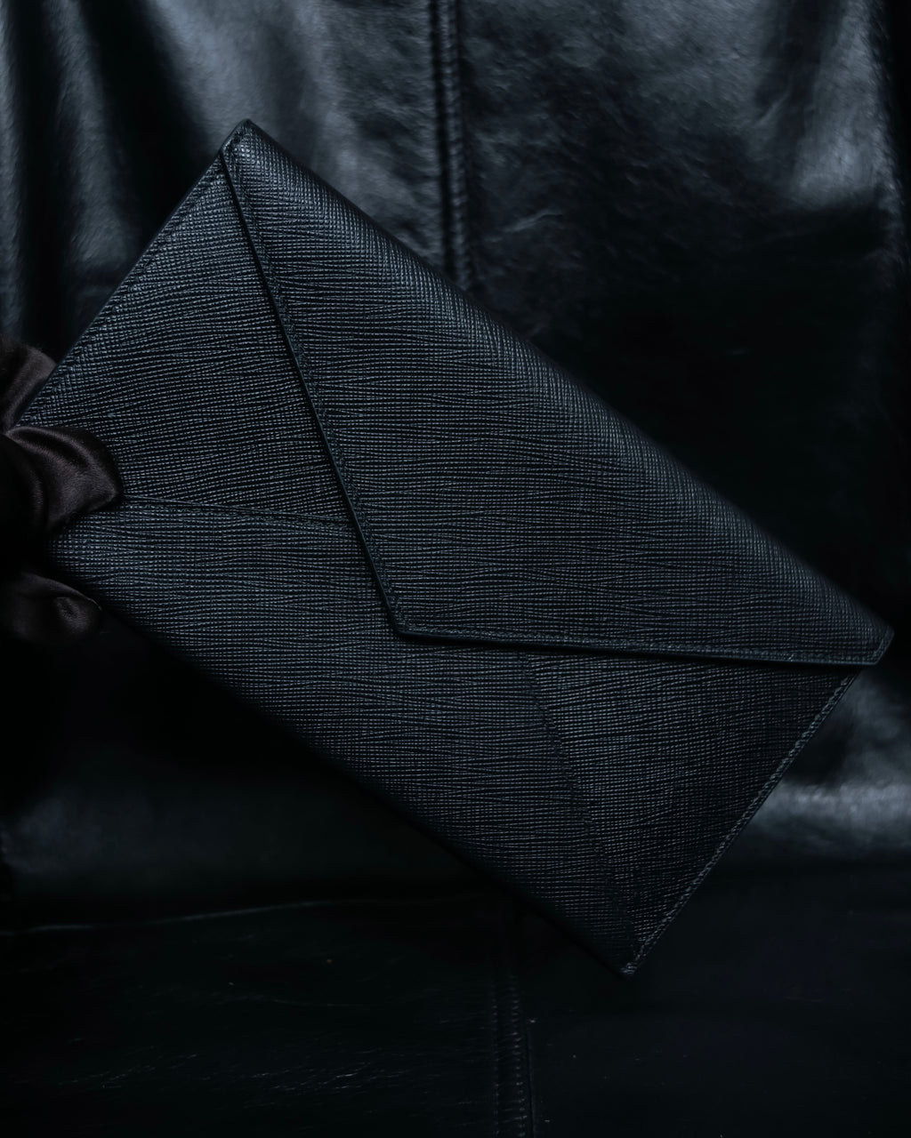 “PRADA” Letter-shaped gold-lined leather document case