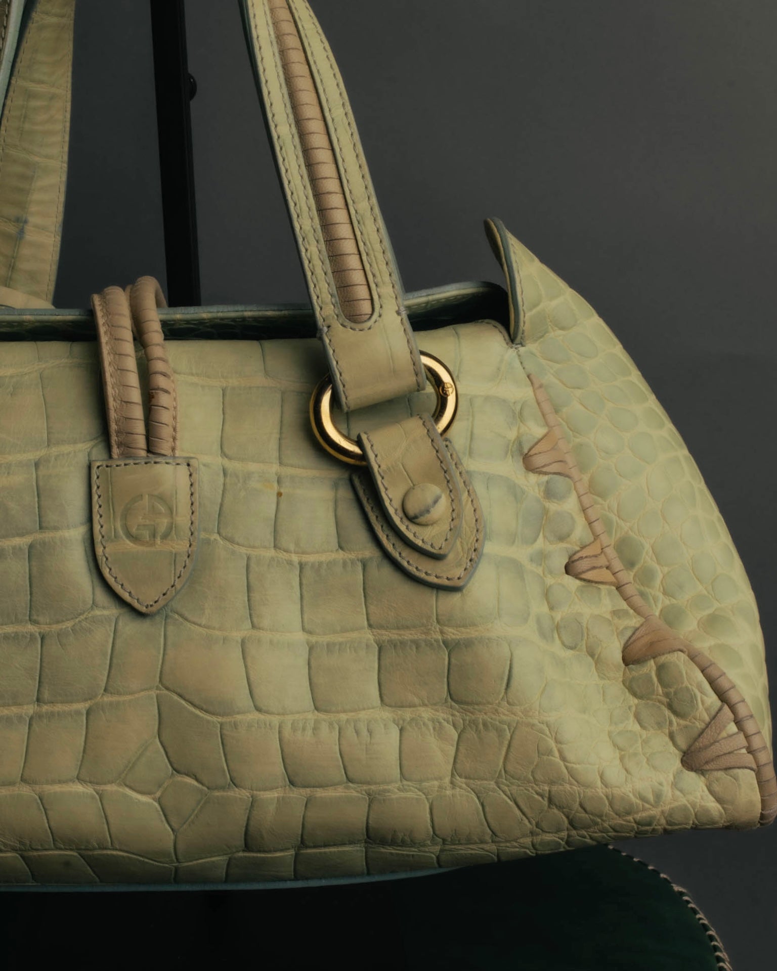 "GIORGIO ARMANI" 00's Crocodile-embossed leather tassel handbag