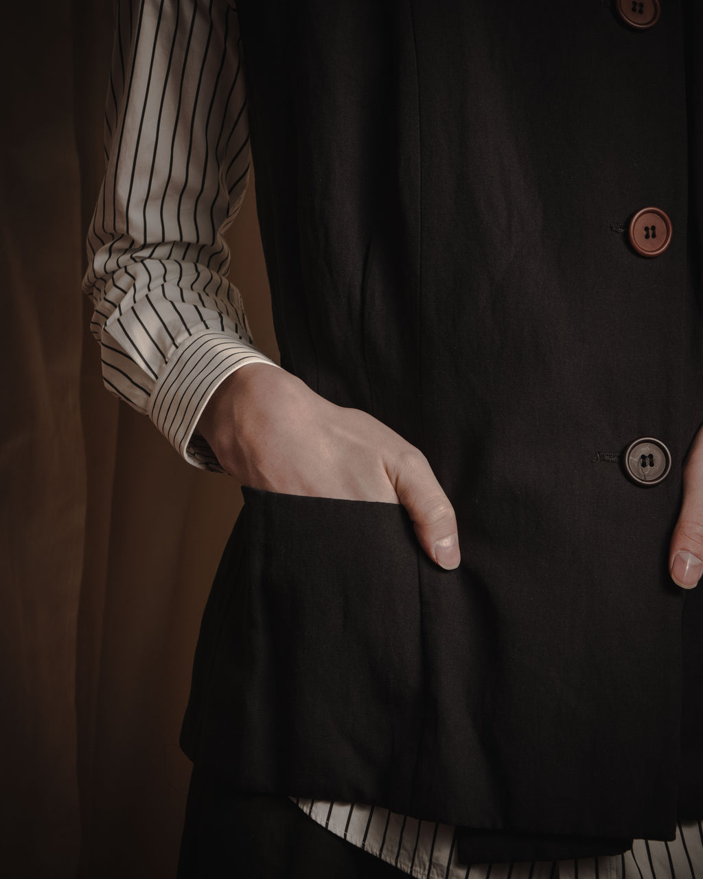 "GIORGIO ARMANI" Early 90s rayon linen asymmetric gilet