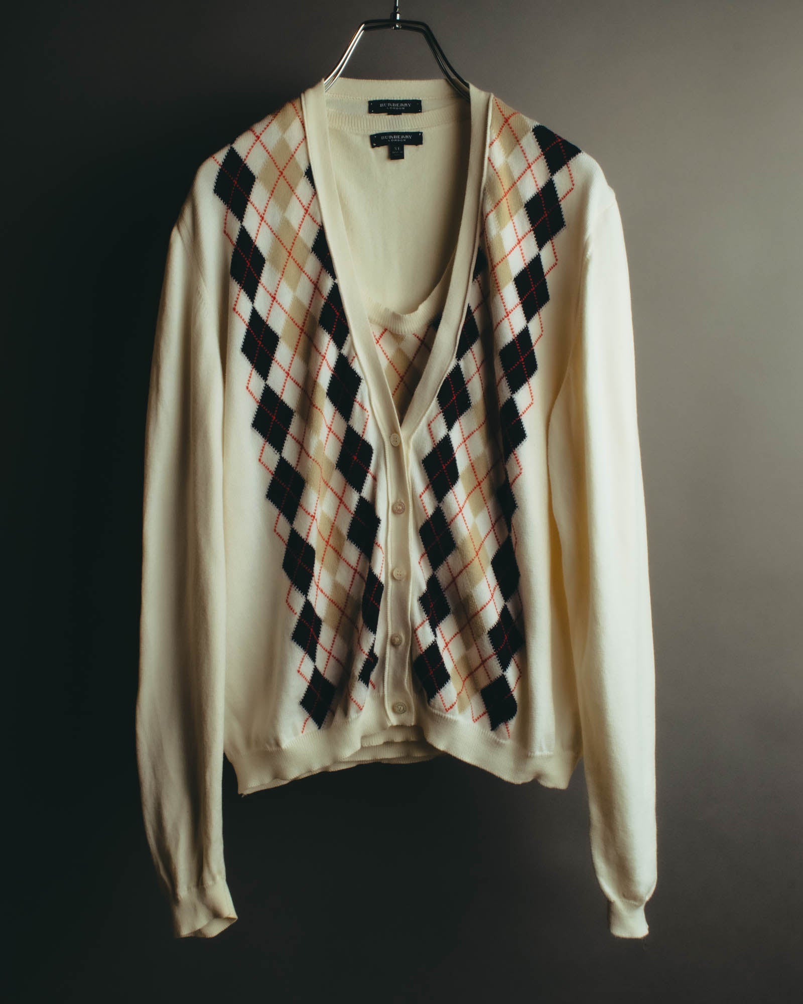 “BURBERRY LONDON” 00’s-10’s argyle cotton cardigan＆vest