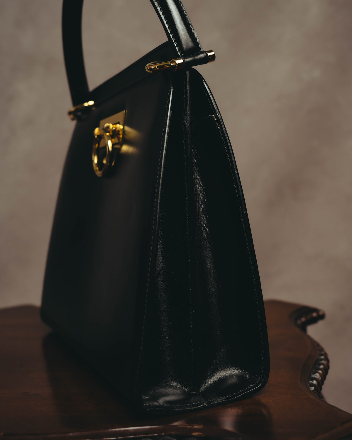 "CELINE" 70's-80's Structured leather top handle handbag