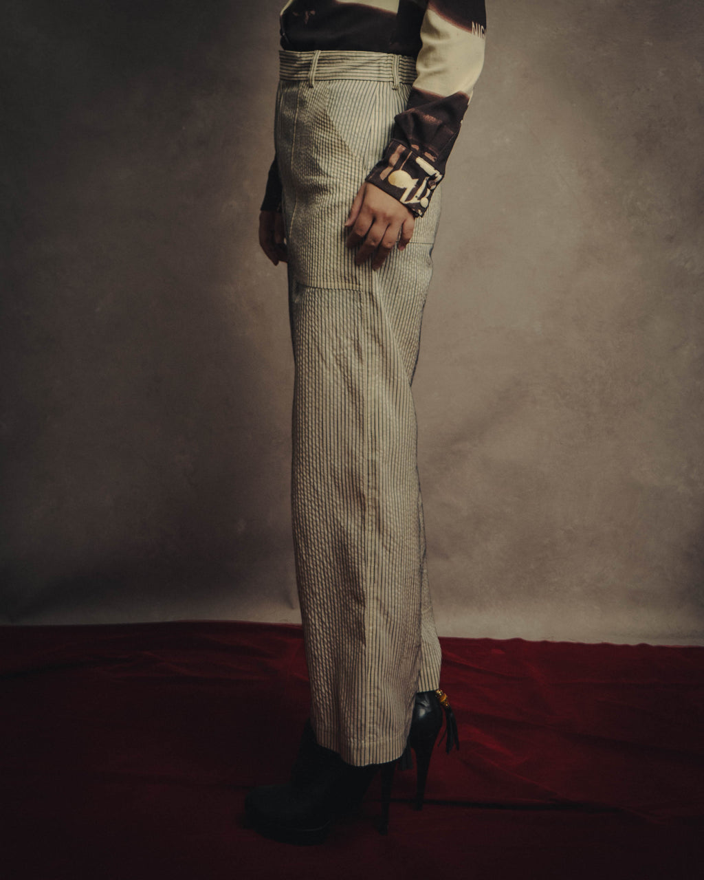 -SPECIAL- “Christian Dior” 20’s silk cotton striped straight trousers