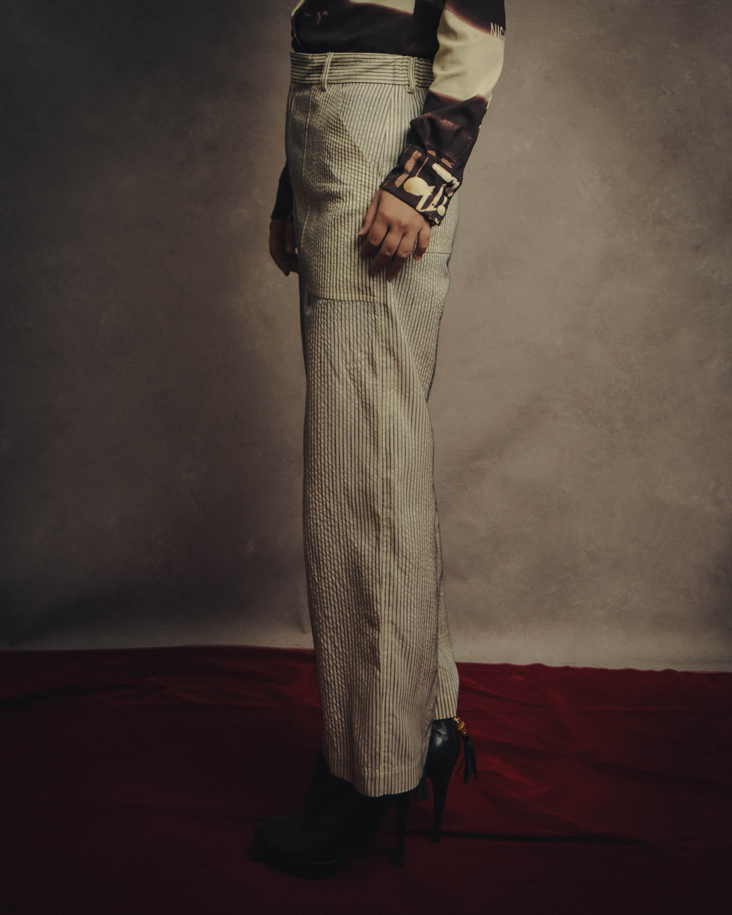 -SPECIAL- “Christian Dior” 20’s silk cotton striped straight trousers