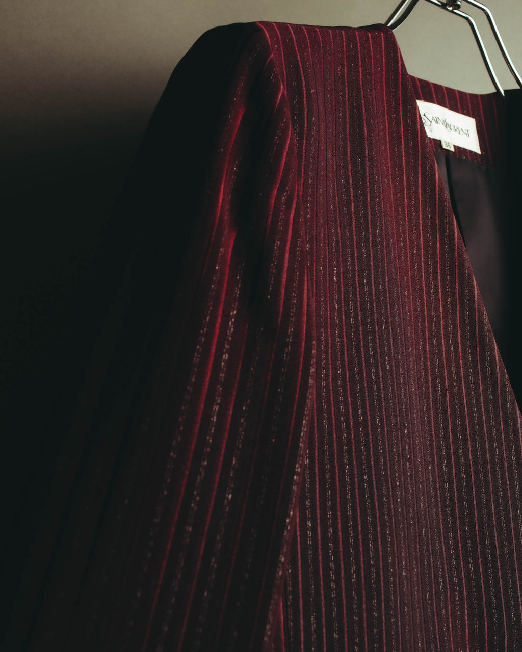 -SPECIAL- “Yves Saint Laurent“ 80's-90's Swiss fabric lurex stripe collarless long jacket