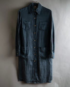 "HERMES" 90's Military detail linen long shirt dress