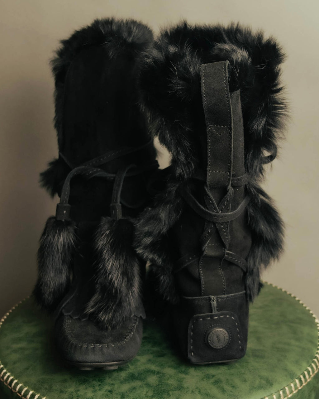 “YVES SAINT LAURENT“ Fur trimmed suede winter boots