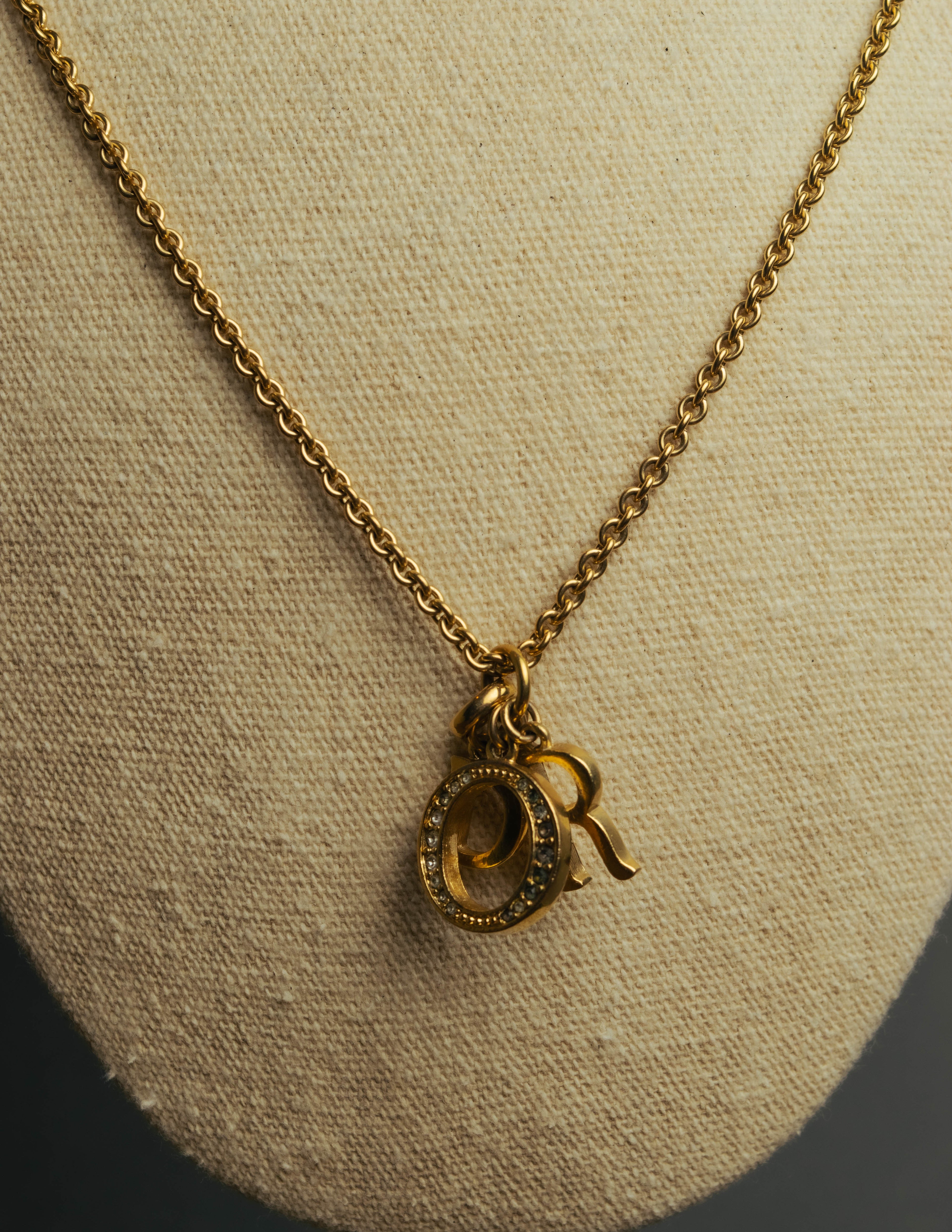 "Christian Dior" 90's-00's Gold tone logo charm necklace