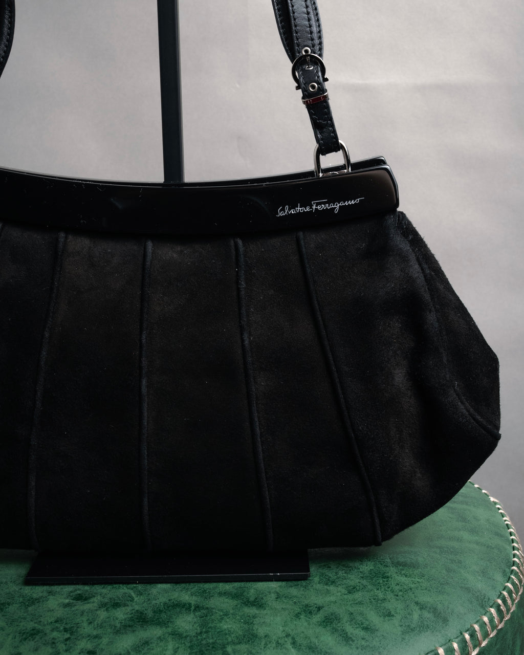 “Salvatore Ferragamo” 90’s-00’s Sculptural suede frame bag