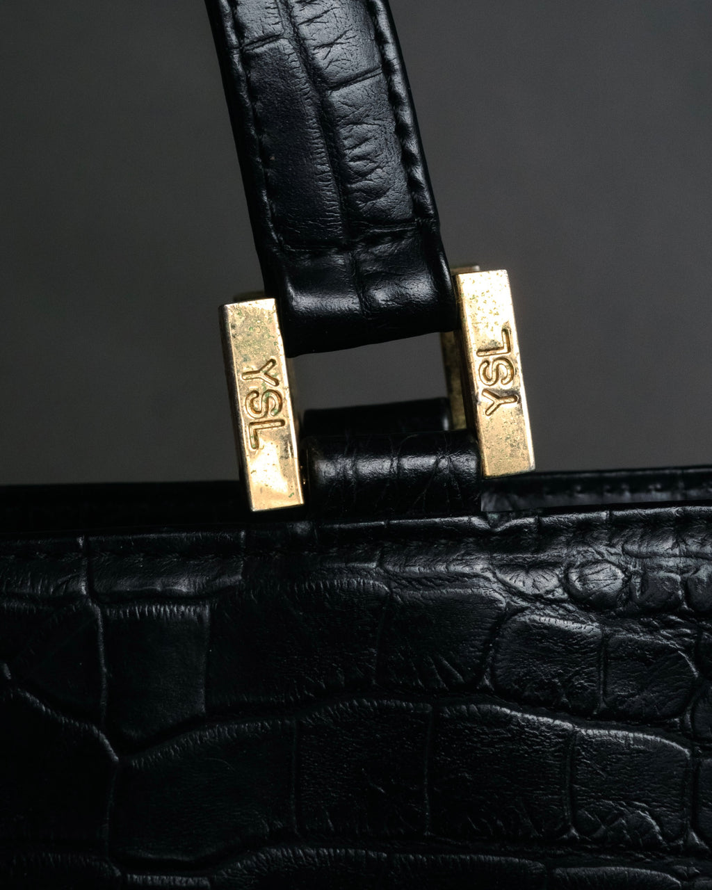 “YVES SAINT LAURENT” 90’s–Early 00’s Croc embossed leather woven stitch tote bag