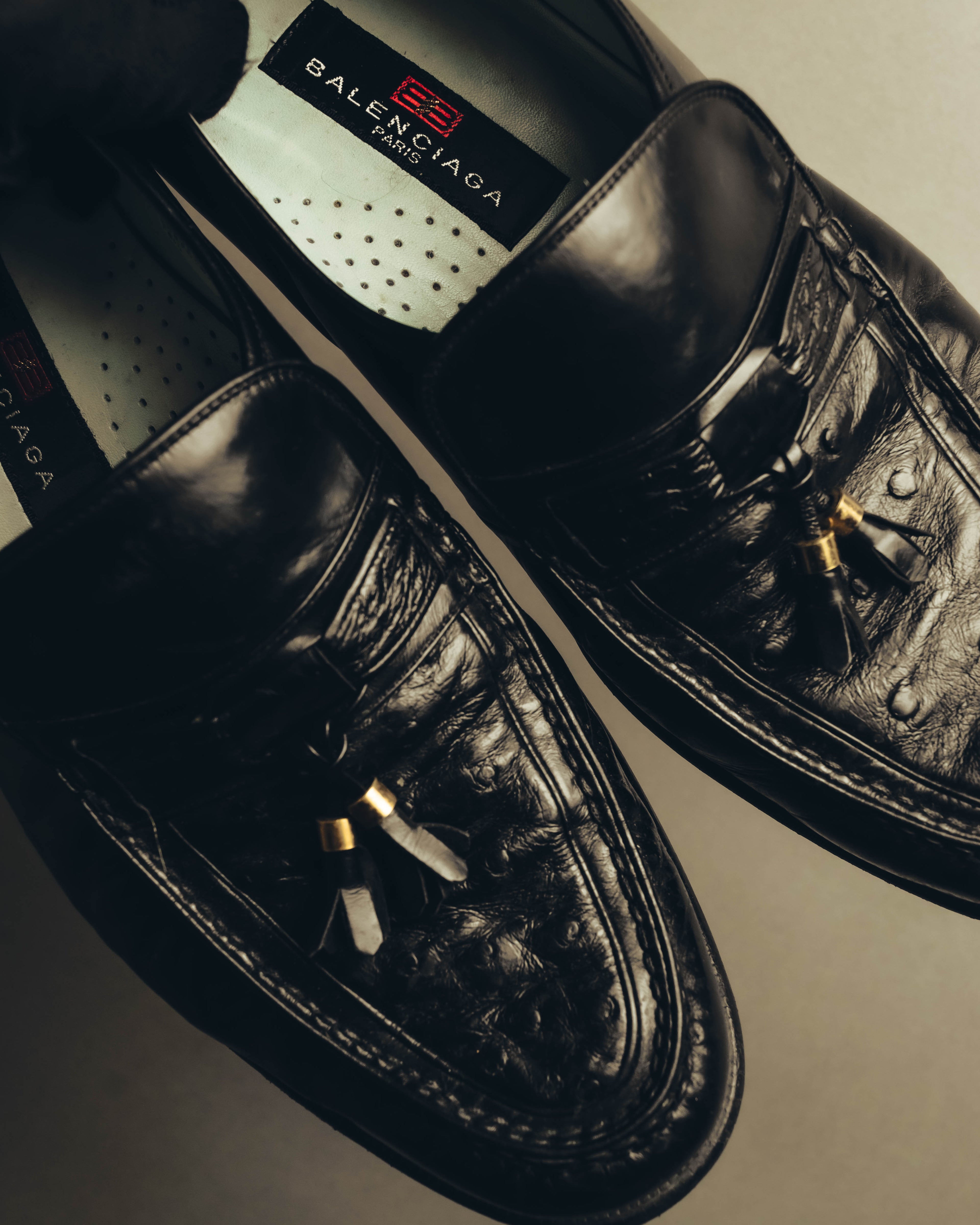 "BALENCIAGA" 80's-90's Textured leather tassel loafers