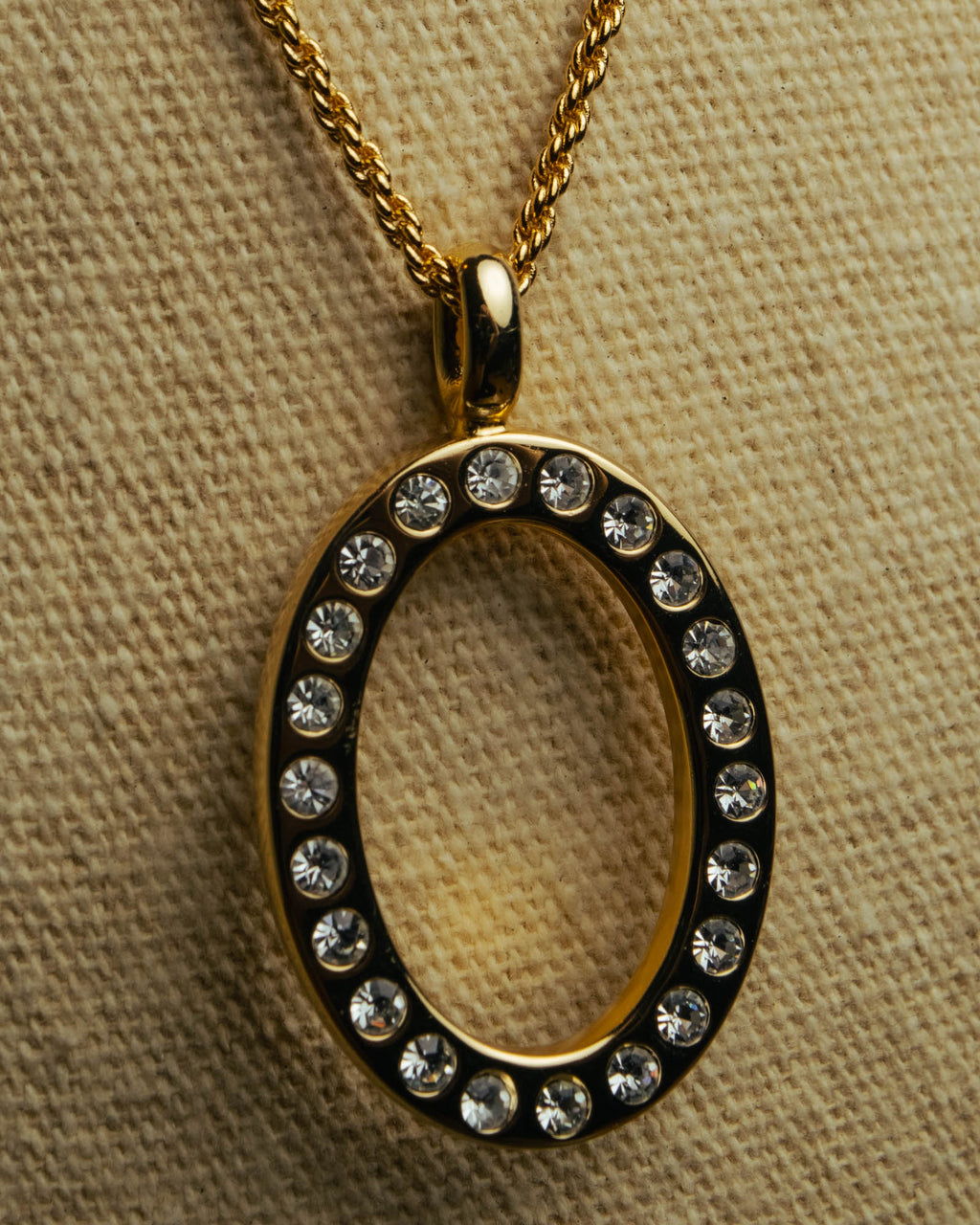 "Christian Dior" 80's-00's Rhinestone oval pendant necklace