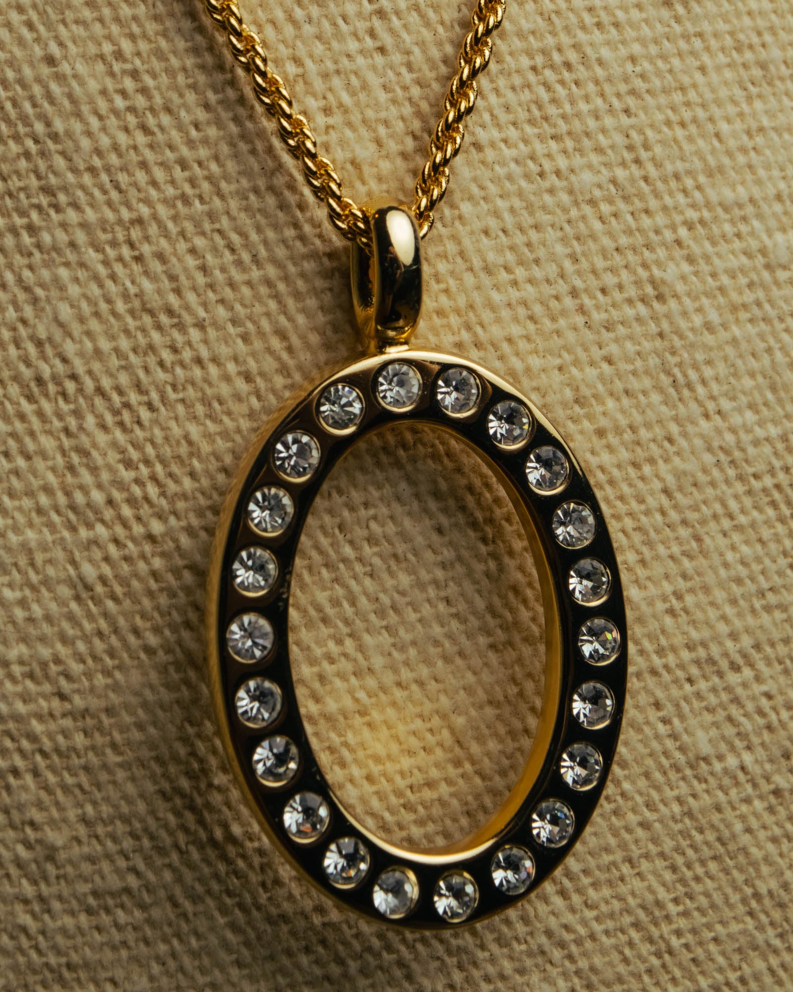 "Christian Dior" 80's-00's Rhinestone oval pendant necklace