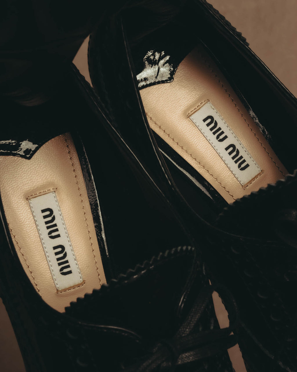 -SPECIAL- “Miu Miu” 2010’s Crystal embellished heel patent leather brogue shoes