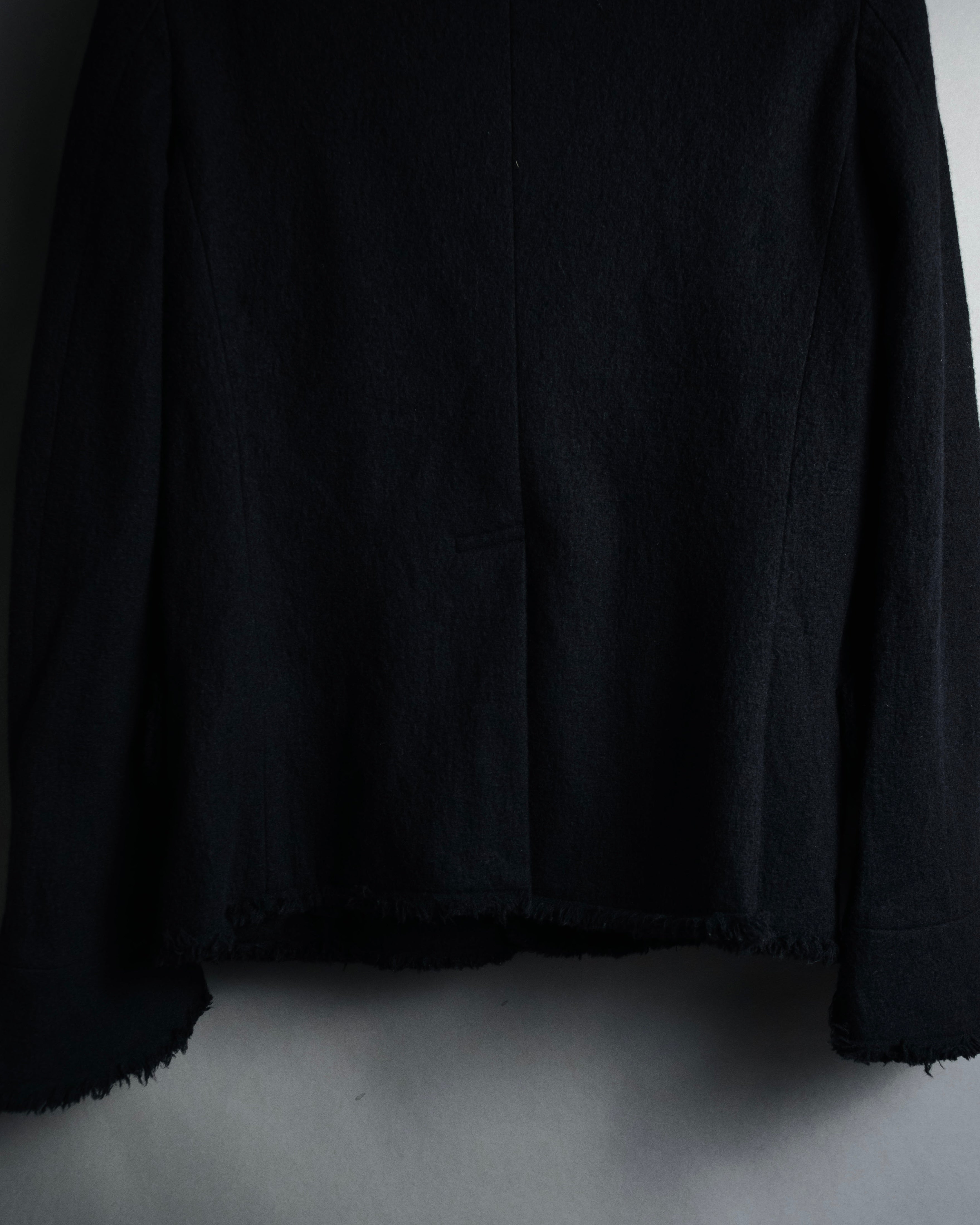 –SPECIAL– "tricot COMME des GARÇONS" 2004AW Fringed cut-off boiled wool tailored jacket