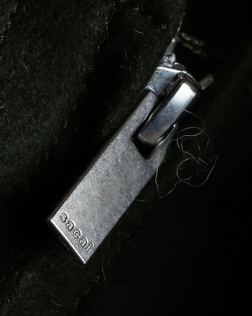 "sacai" Asymmetrical design double zipper tweed vest