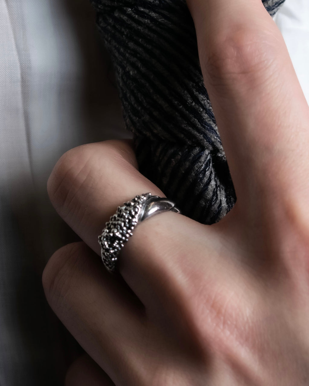 "GEORG JENSEN" Delicate bead top oversized silver ring