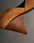 "Hermès" 90's-00's Sculptural suede pointed-toe pumps
