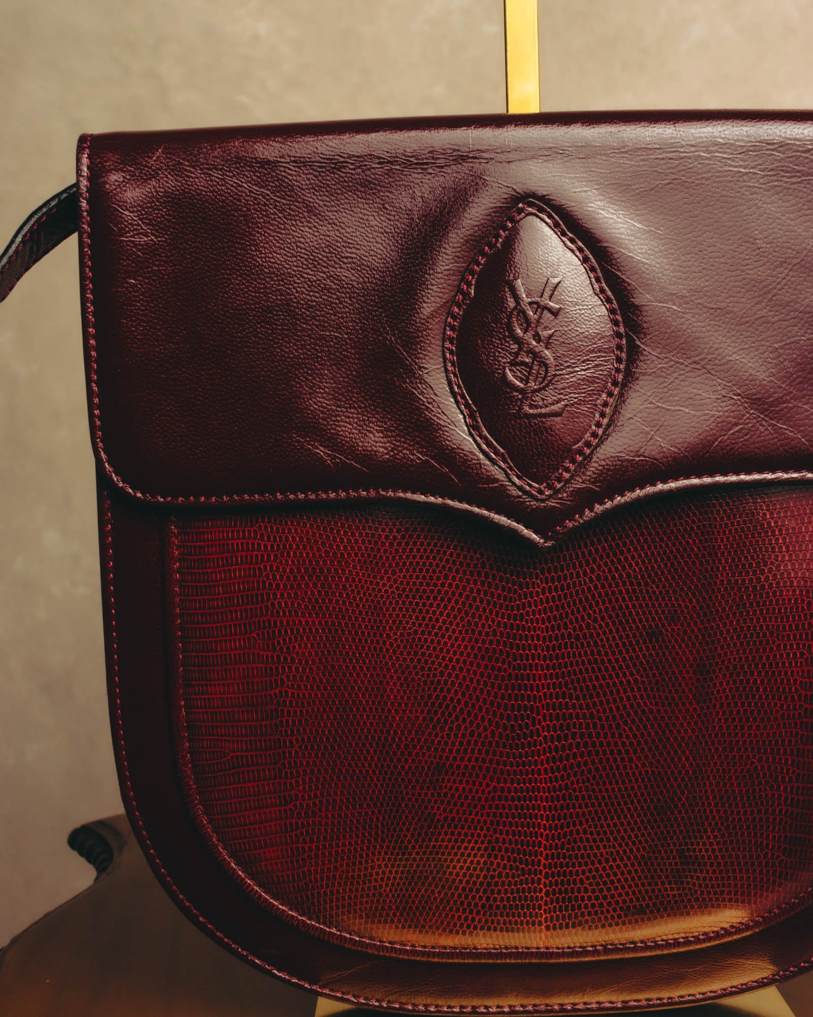 "Yves Saint Laurent" 80's-90's Burgundy embossed leather shoulder bag