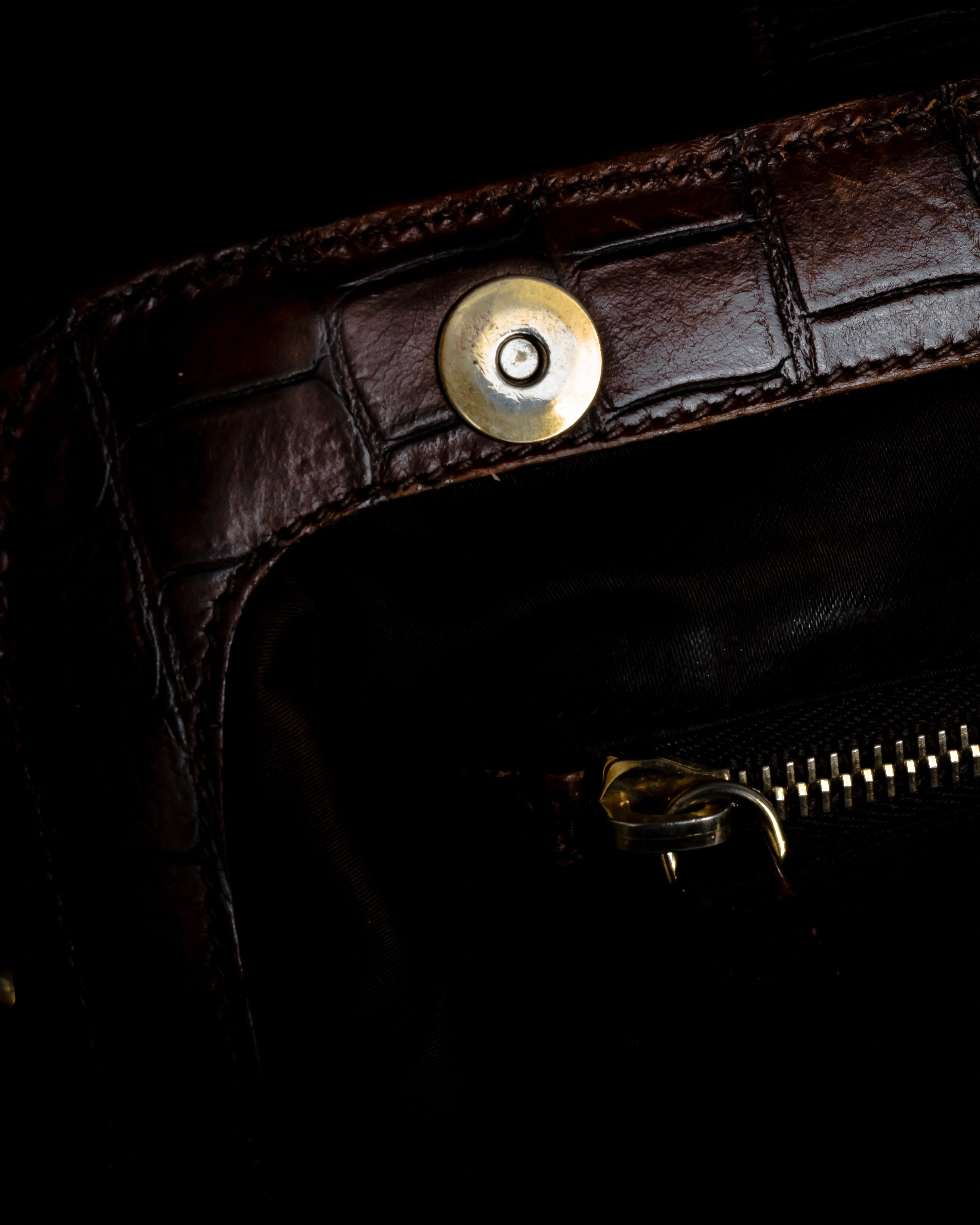 "MIU MIU" Antique design crocodile embossed leather 2way bag