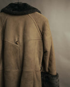 “LOEWE” 70’s-early 90’s Suede shearling belted long coat