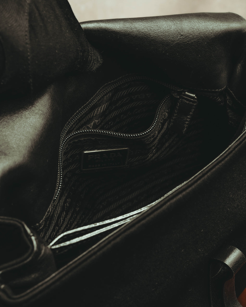 “PRADA” 90’s-00’s Nylon and leather flap messenger bag