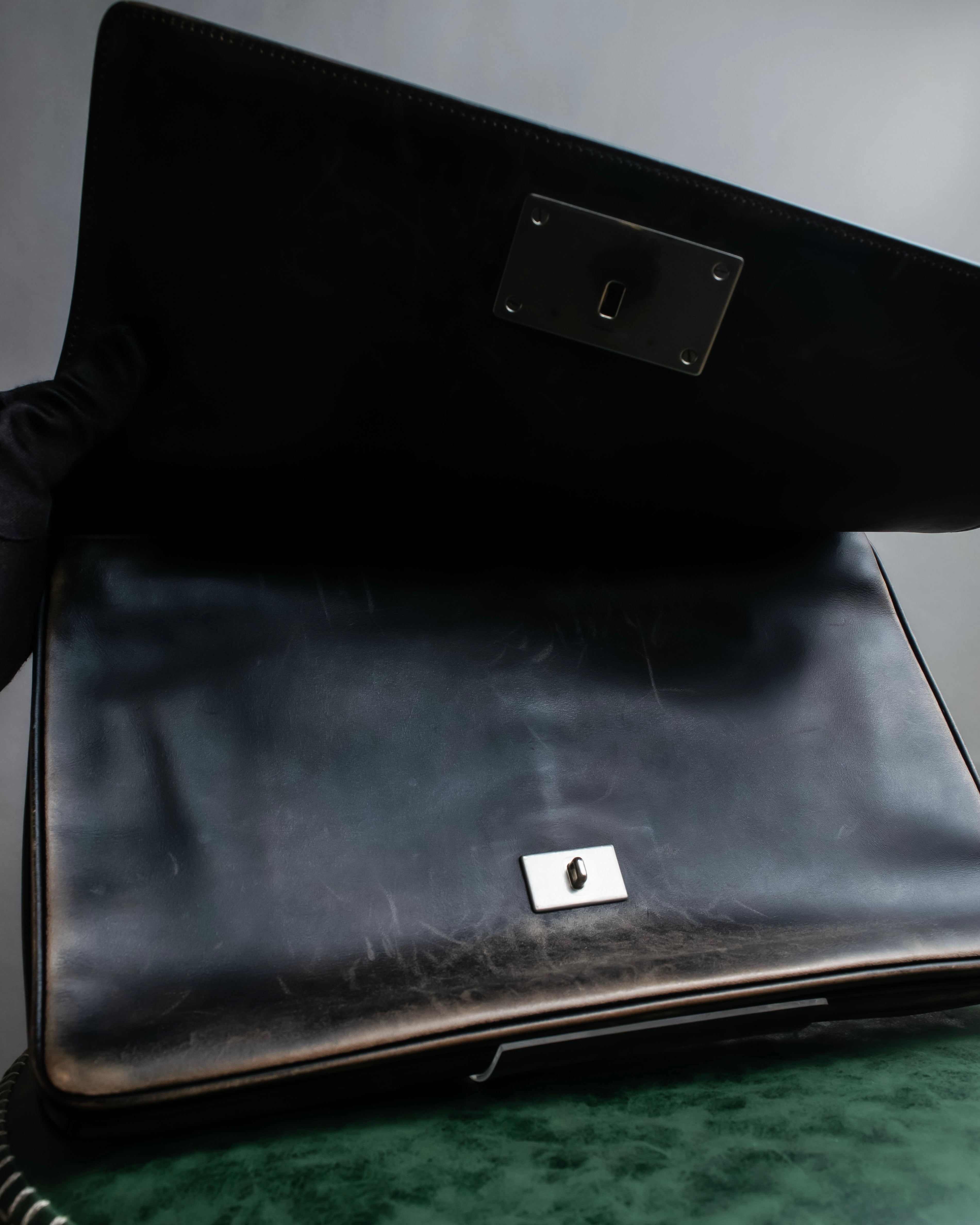 "PRADA" Aged metal parts design leather hand bag