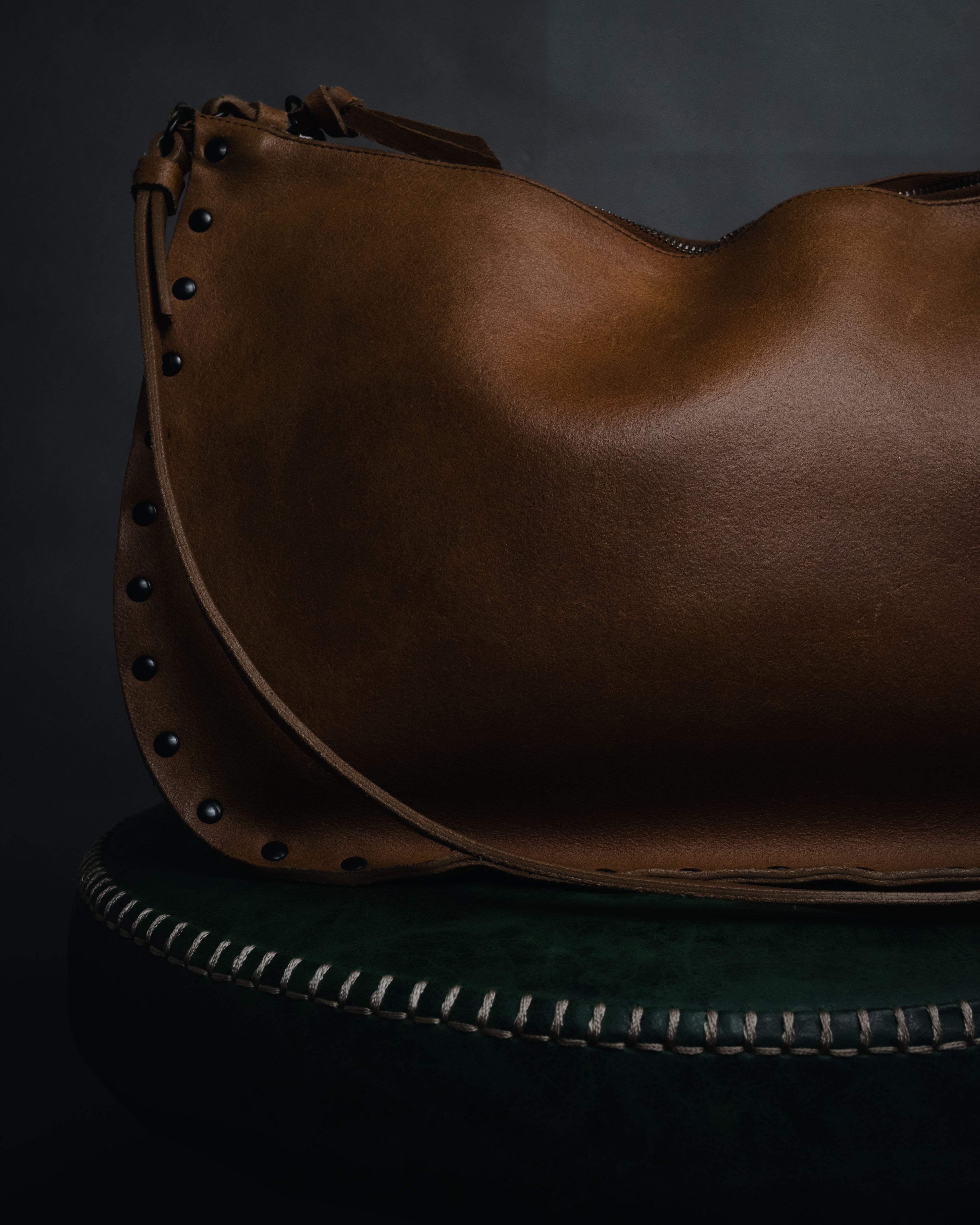 "miu miu" 90’s-00’s Studded raw edge leather hobo bag