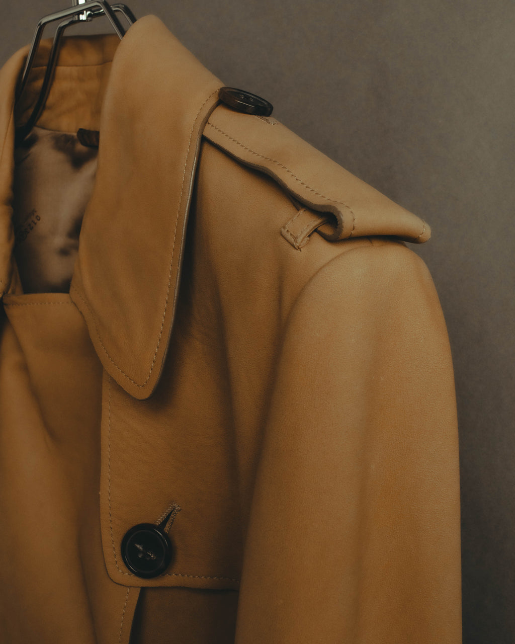 –SPECIAL– “Maison Martin Margiela” 2012AW Leather trench coat with Line 4 printed lining