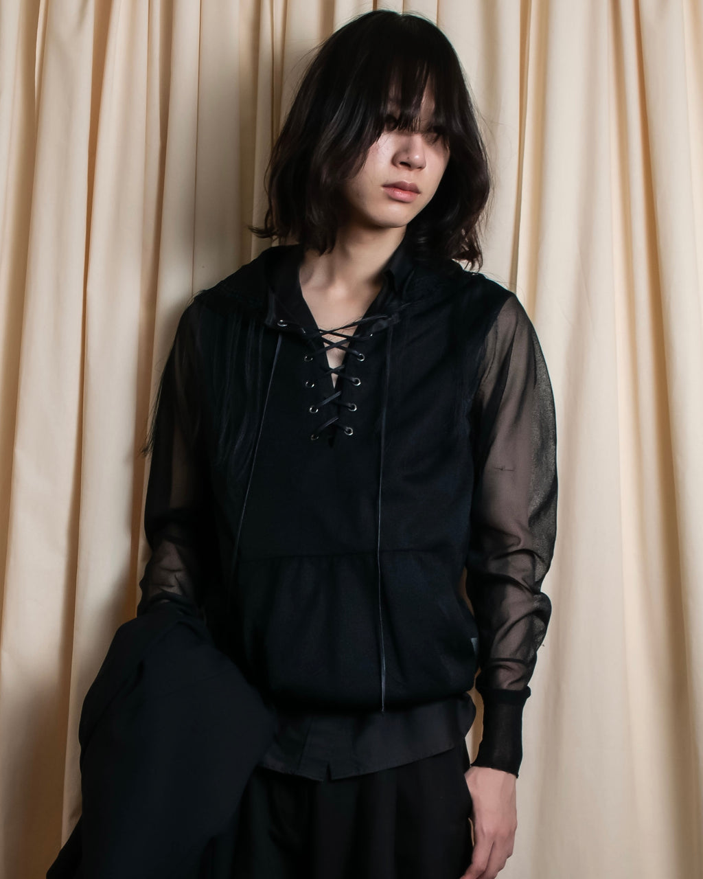 "sacai" Wig design sheer hooded pullover